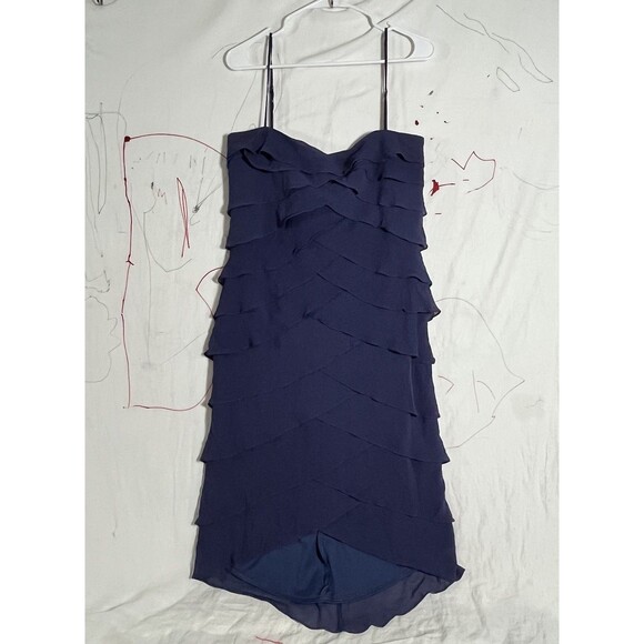 VTG TADASHI Navy Blue Slip Dress Tiered Ruffle SILK Formal Gown Sz 14 - Picture 1 of 9